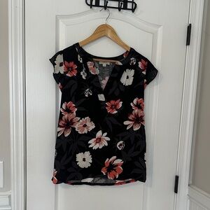 LOFT Black and Red Floral Blouse